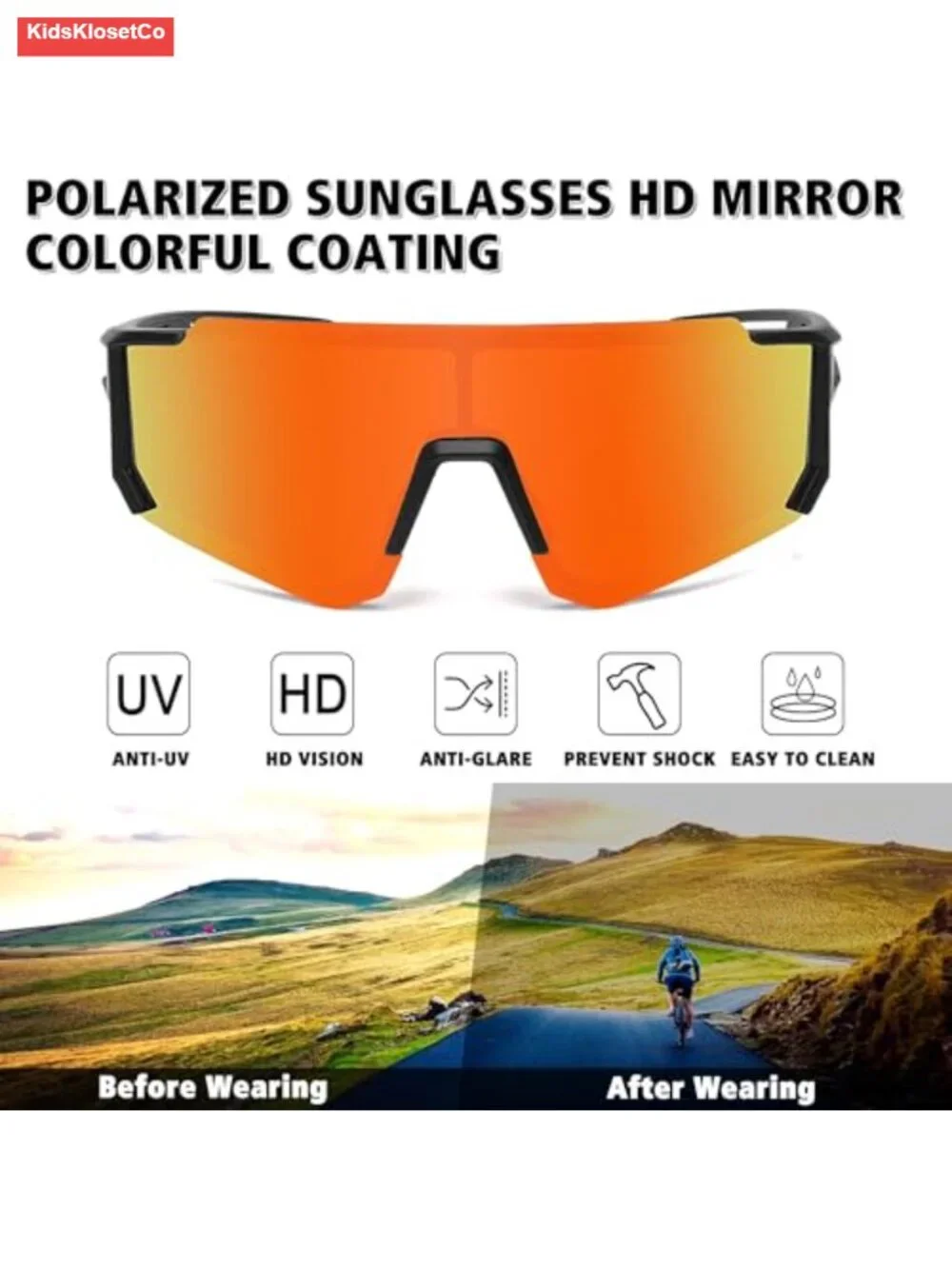 Polarized Sports Sunglasses for Baseball Cycling UV Protection Wrap Around